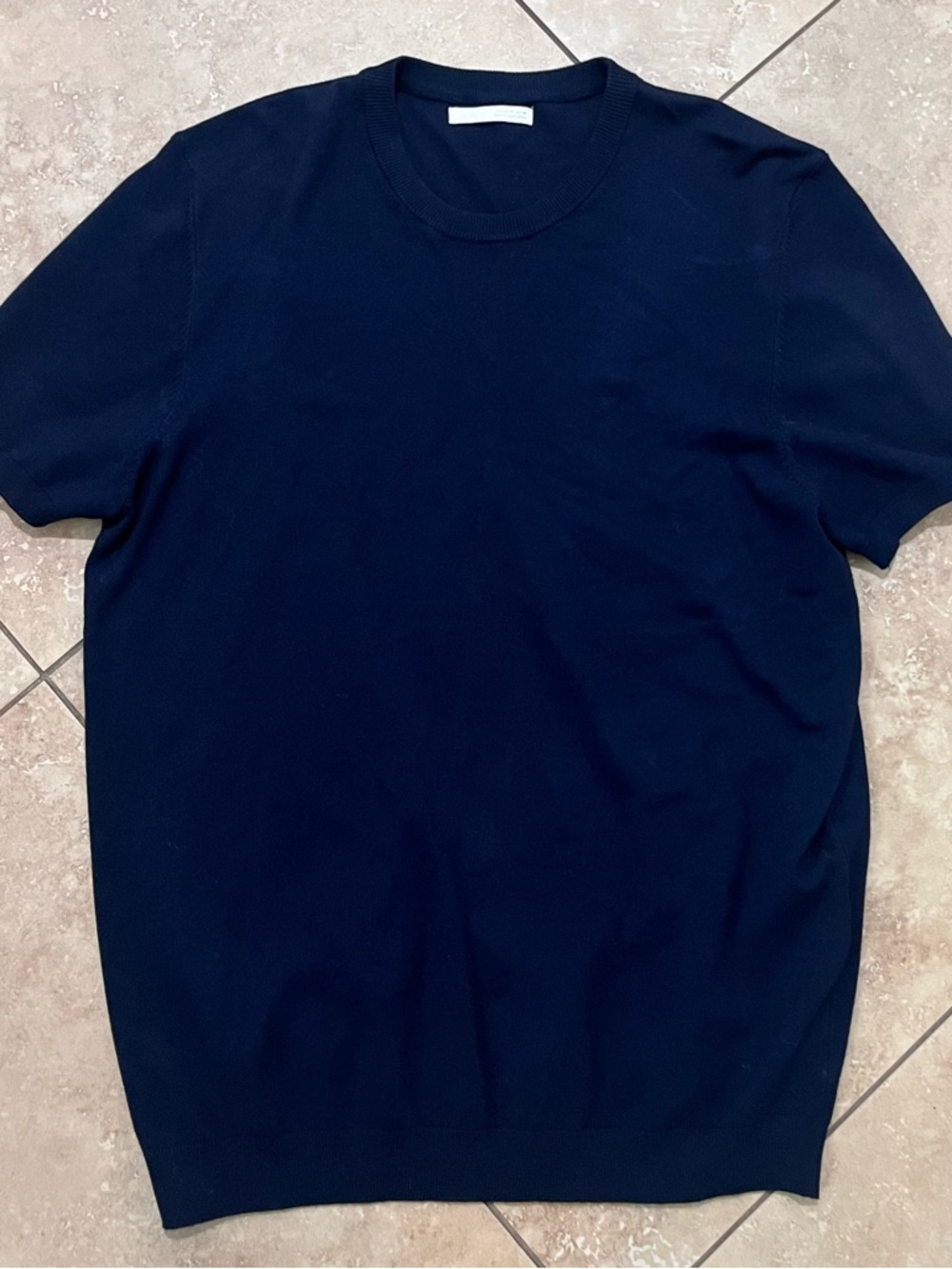 Zara Woman's Dark Blue Short-Sleeve Crewneck Tee